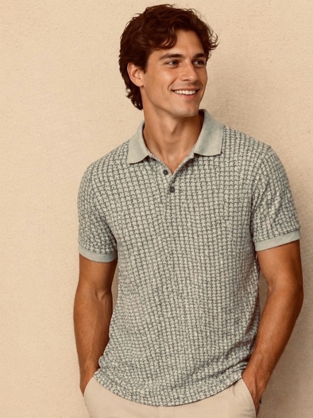 Stylo Calhub Pale Green Print Golf Shirt NWT